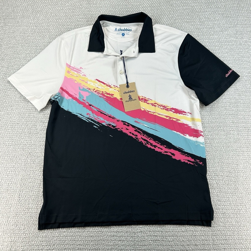 Chubbies Polo Shirt Men's Medium The Tennis Champ Performance Retro Stretch